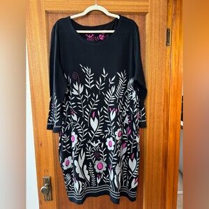 Gudrun Sjoden Black and Pink Floral Dress/Tunic